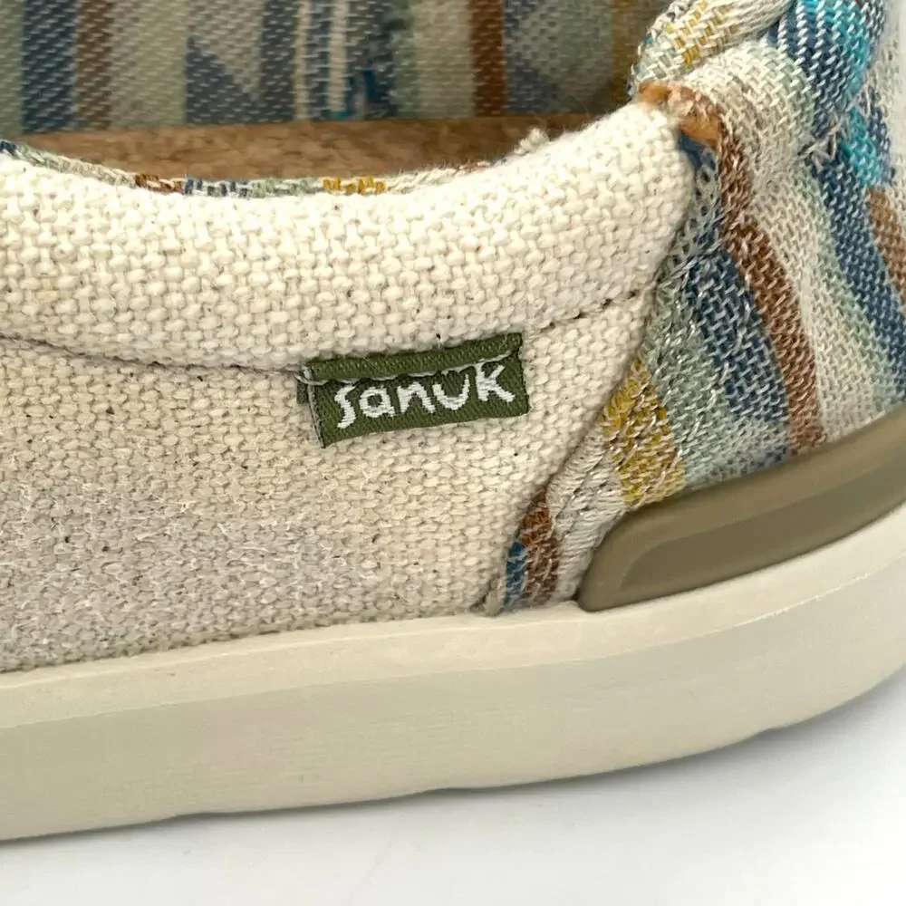 Sanuk Men's Shaka Lite 2 SL Tan/Cream Canvas Lightweight Slip-on Loafers Size 9